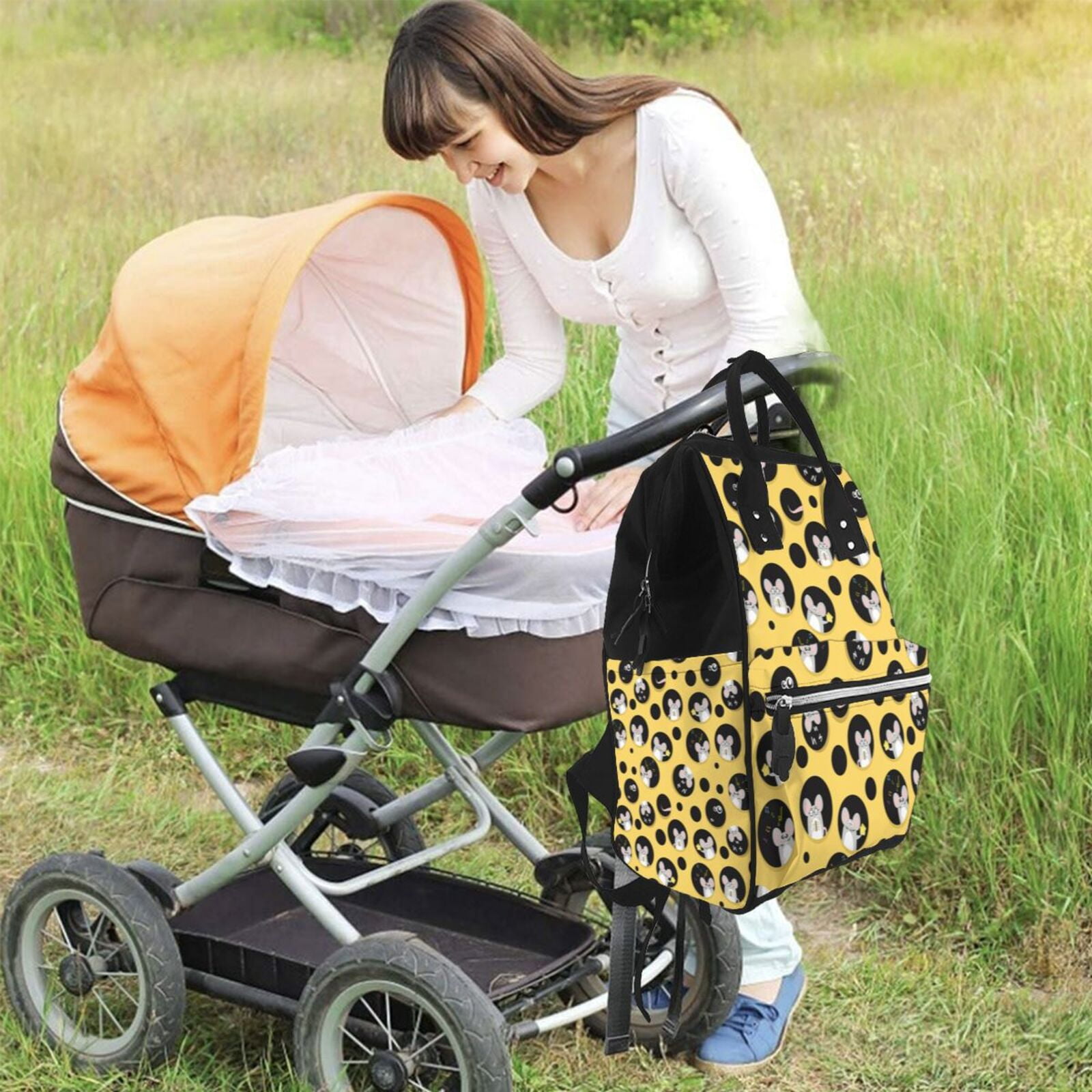 Fuzoiu mouse live in cheese home Print Diaper Bag Backpack,Baby Essentials Travel Tote,Multi function Waterproof Diaper Bag, Travel Essentials Baby Bag - Unisex