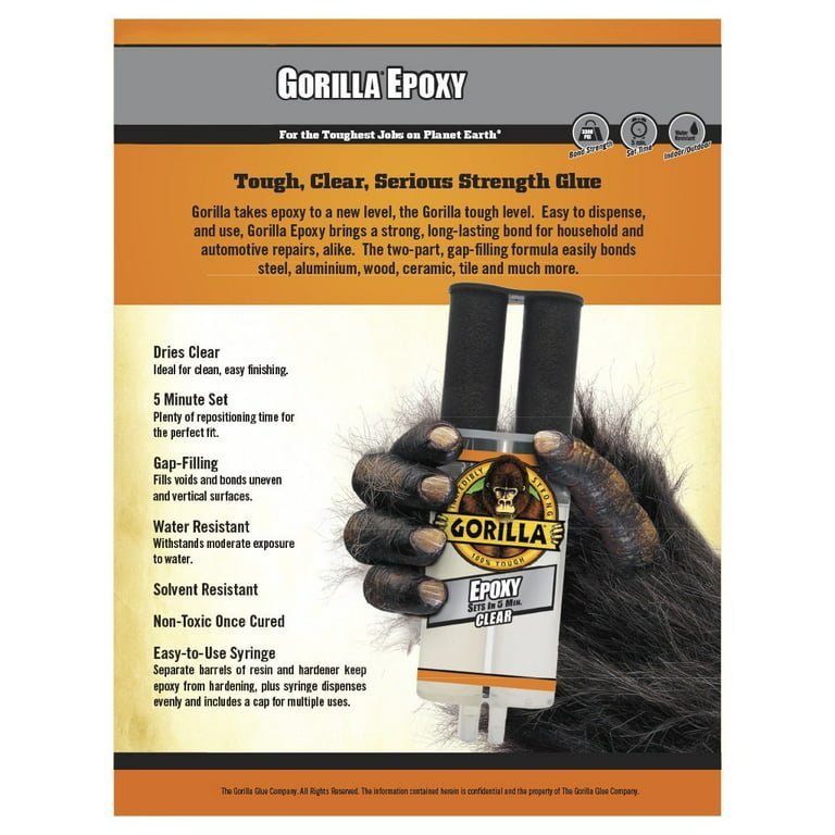 Gorilla Stainable UV Resistant Epoxy Adhesive, 2-Part, Dual-Cartridge, 0.85  fl oz, Clear, Waterproof, Heat Resistant, Moisture Resistant in the Epoxy  Adhesives department at