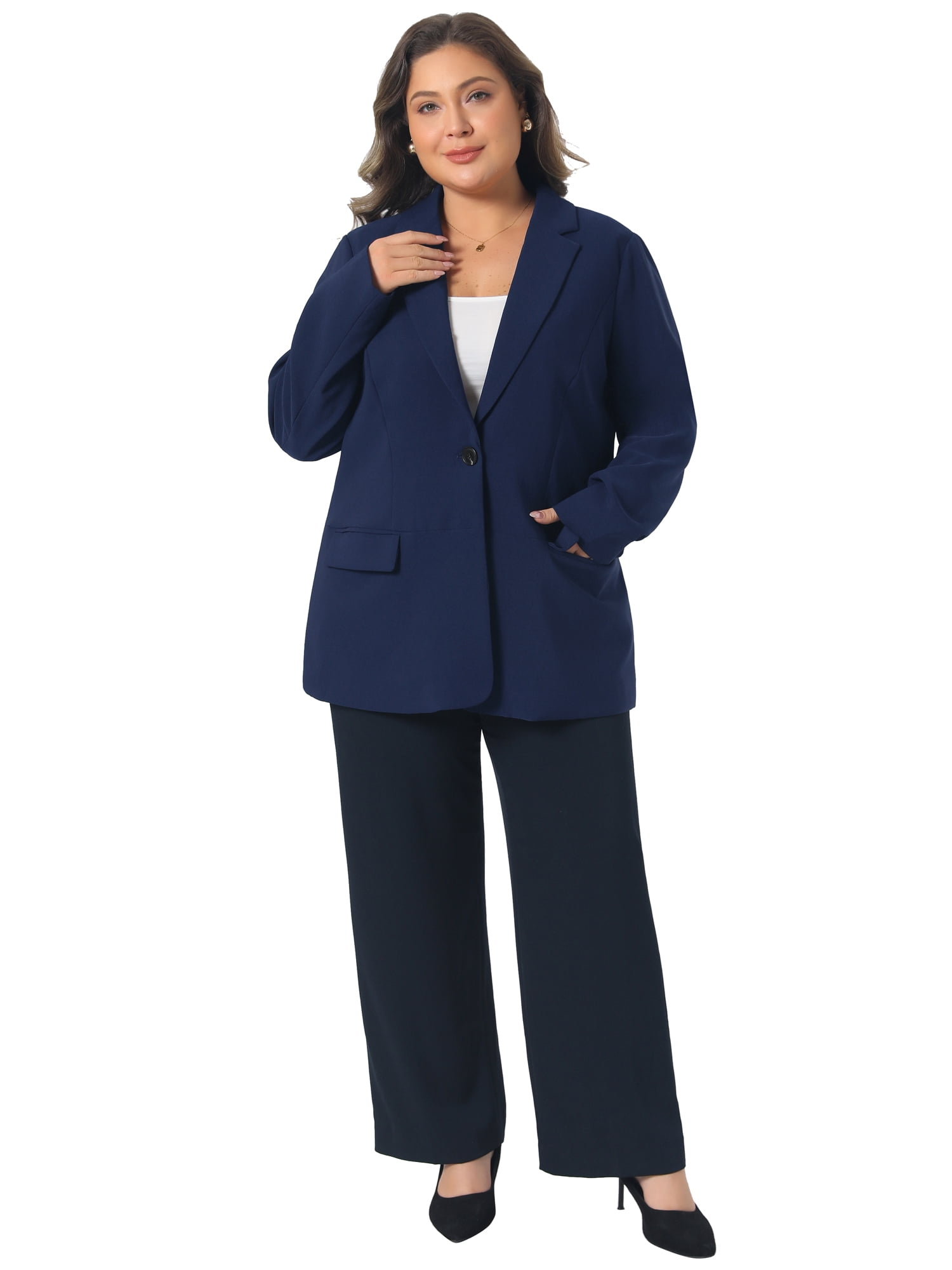 DARING DIVA Women's Plus Lapel Button Work Office Business Suit Jacket 4X Navy Blue