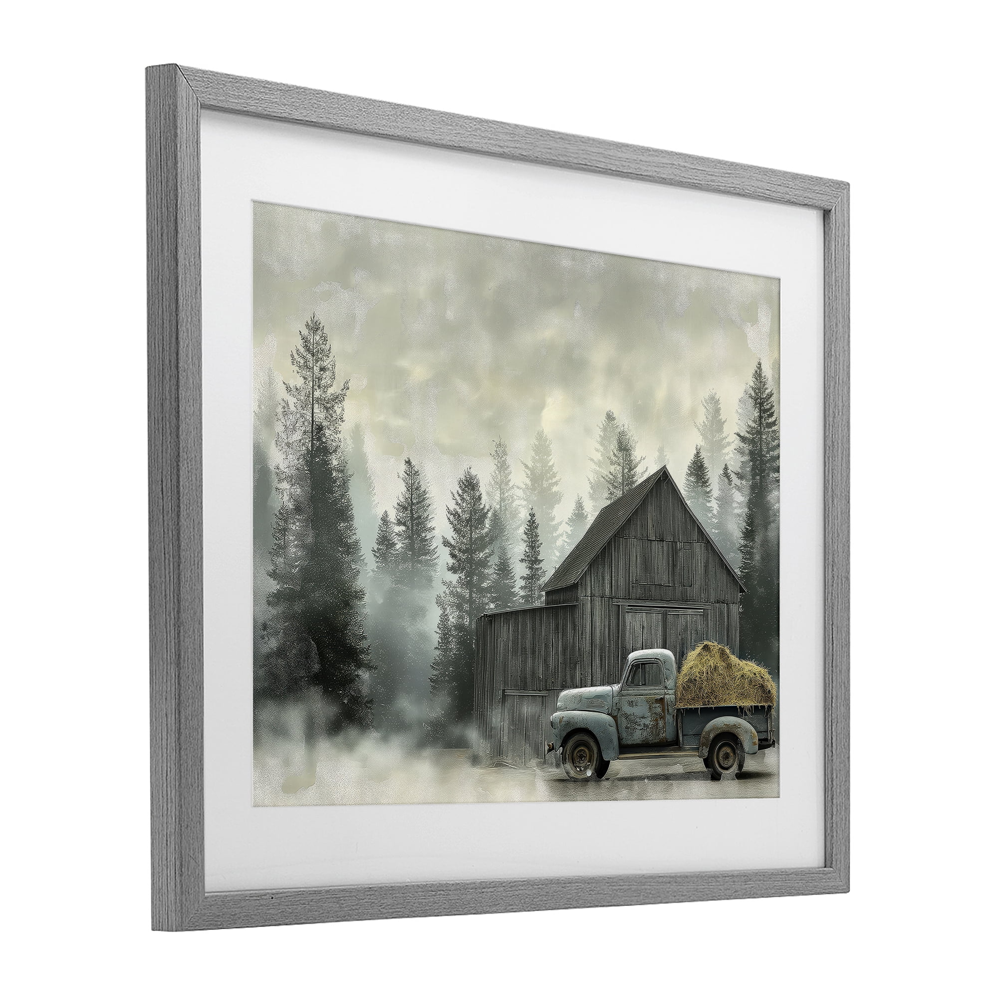 Stupell Industries Vintage Pickup at Misty Barn Gray Framed Print Under Glass, design by Imagine It Images