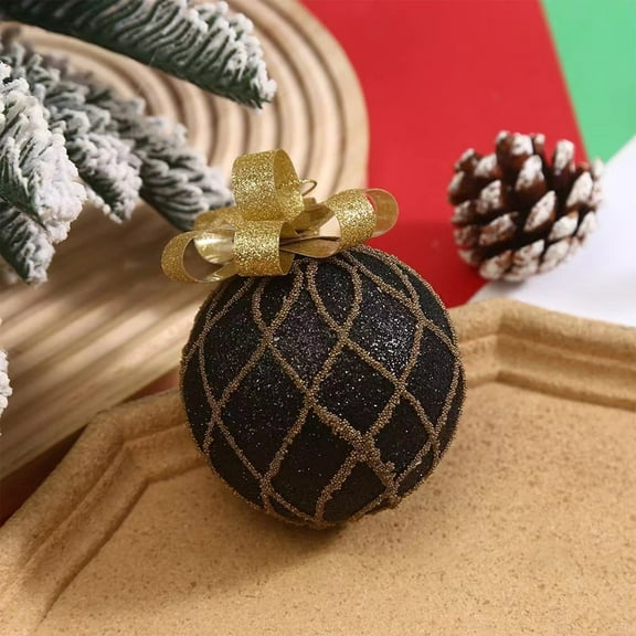 BOPORO Christmas Ball Ornaments, 3.14 Inches Black Gold Shatterproof Glitter Sequin Foam Ball Christmas Tree Hanging Balls for Xmas Holiday Wedding Party Supplies Home Decor