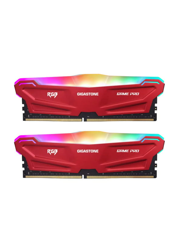 DDR4 RAM Gigastone Red RGB Game PRO Desktop RAM 16GB (2x8GB) DDR4 16GB DDR4-3200MHz PC4-25600 CL16 1.35V 288 Pin Unbuffered Non ECC UDIMM for PC Gaming Desktop Memory -GS-DDR4-U3200-8GBX2-EUR-R