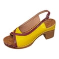 thumbnail image 6 of Rokment Womens Vintage Color Block Dressy Sandals Retro Casual Leather Peep Toe Platform Chunky Stackable High Heels Slingback Dress Shoes for Ladies Yellow Size 6, 6 of 7