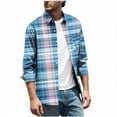 thumbnail image 2 of YFNNUP Mens Flannel Shirts Long Sleeve Plaid Shirt Jacket Casual Button Down Shirt with Pockets Blue L, 2 of 4
