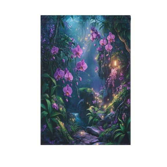 Orchid Forest Scene Garden Flag Double Sided Outdoor Banners Yard Flags for Garden Home Holiday Decorations