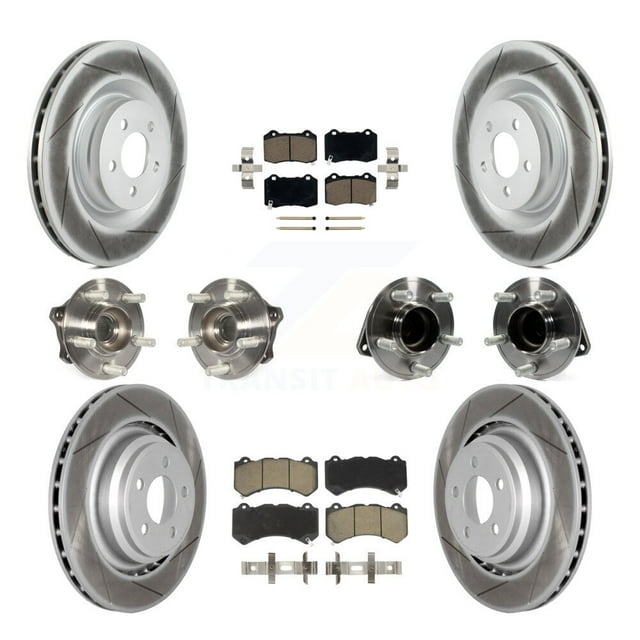 Transit Auto Front Rear Hub Bearings Assembly Coated Disc Brake Rotors and Ceramic Pads Kit (10Pc) for Car Dodge Challenger Charger - Left Right Side (Driver Passenger) KBB-120576