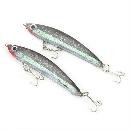 2pcs Fihsing Lures Lifelike Hard Baits T-Shape Tail Fishing Swimbait Accessory (Black&Grey)