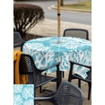 thumbnail image 4 of Outdoor Tablecloth with Umbrella Hole & Zipper, Aqua Blue Coastal Square Tablecloth 60x60 Inch, Summer Nautical Ocean Beach Patio Table Cover Waterproof Table Cloth for Picnic/Party, 4 of 7