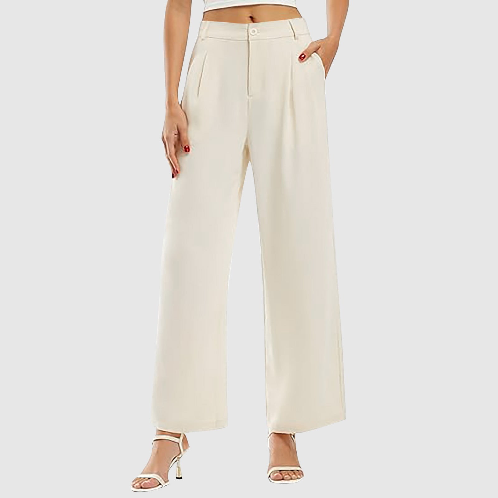 SOLY HUX Women's Wide Leg Pleated Trousers - High Waisted Office Pants - View #4