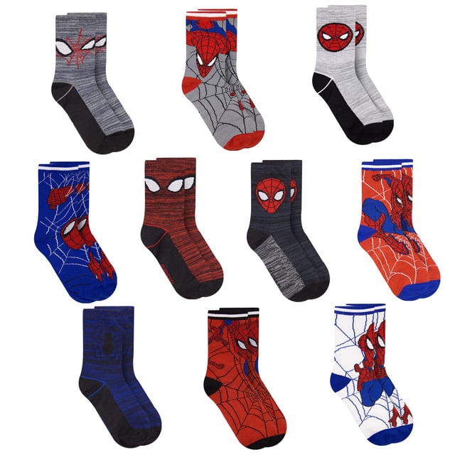 Calcetines Marvel Spiderman para niños, paquete de 10, 2 a 10 años