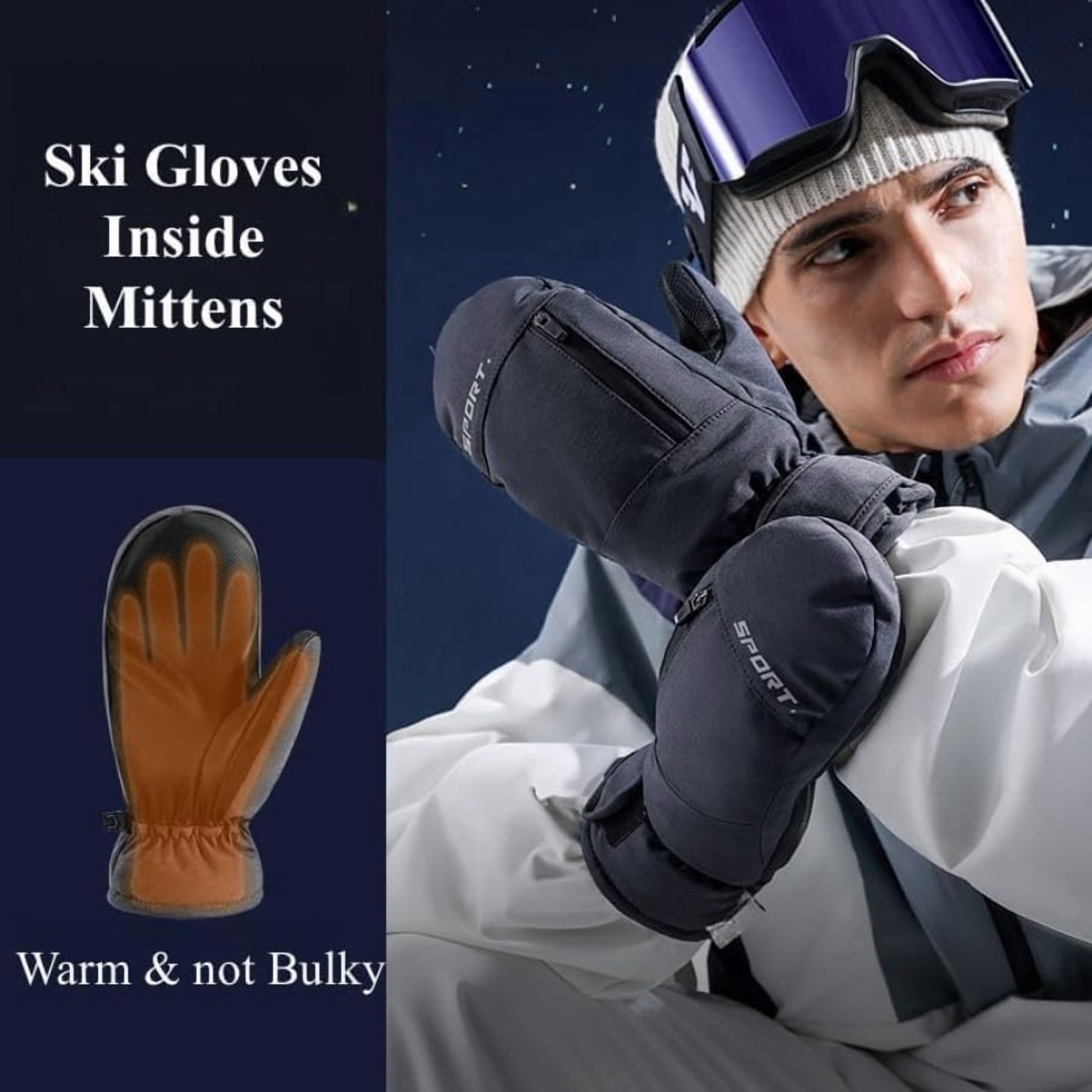 Waterproof Ski Mittens Ski Glove for Women Men Winter Cold Weather Snow Gloves with Hands Warmer Zipper Pocket