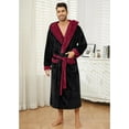 thumbnail image 6 of VULCANODON Mens Hooded Robe, Big and Tall Full Length Plush Robe for Men Long Fleece Bathrobe（Burgundy/Black, XX-Large-3X-Large）, 6 of 7
