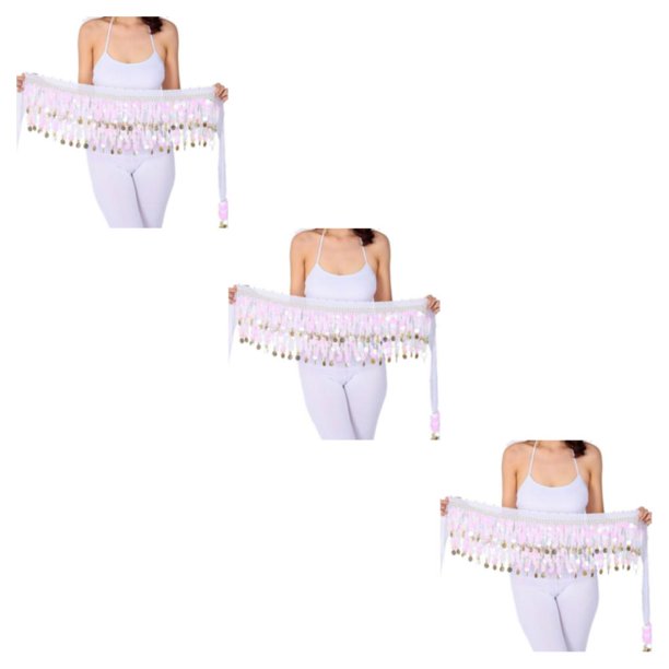Guardurnaity Bufanda de danza del vientre con lentejuelas ligeras y de amplia aplicación, moneda con lentejuelas para danza del vientre, blanco Type1 NO1