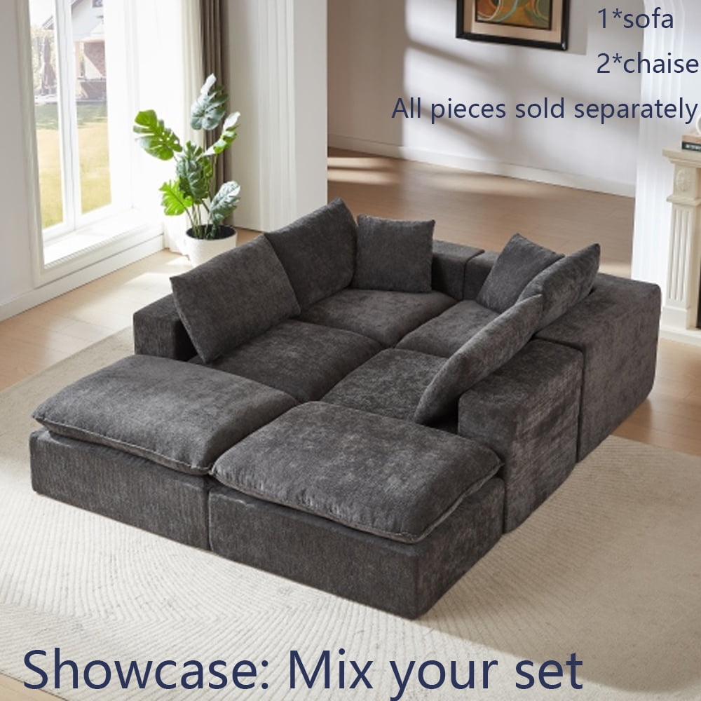 Miniyam 30" x 79" Dark Gray Left or Right Facing Chaise Lounge, Modular Add-On to Build L-Shape or U-Shape Sectional Sofa
