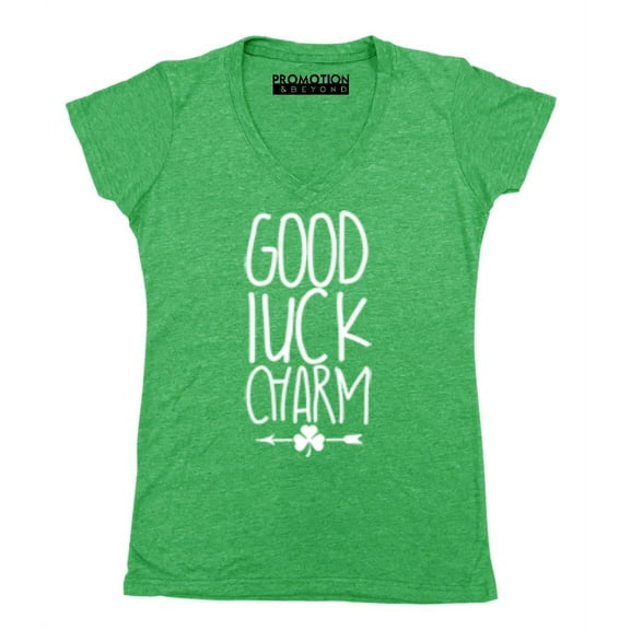 P&B Good Luck Charm Women's V-neck, S, Heather Green