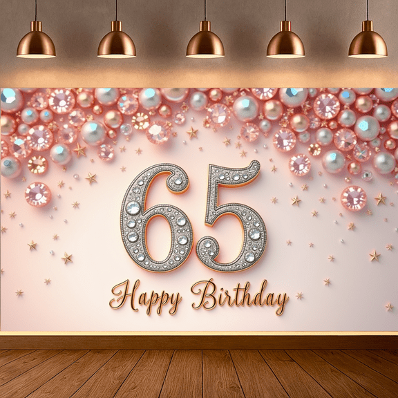 Elegant Design Birthday Banner Decorative Pattern 65th Celebration for Milestone Event Party Decoration Indoor Use