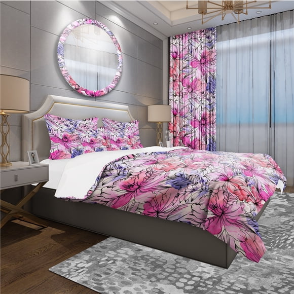 Designart 'Floral Pattern' Modern & Contemporary Bedding Set - Duvet Cover & Shams