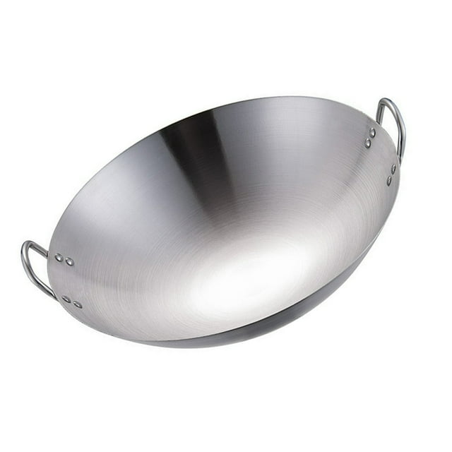 HLONK Fourniture de Cuisine Poêle Wok en Acier Inoxydable avec Couvercle Marmite Argent