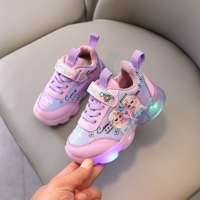 Disney nuevo coreano niñas dibujos animados bebé niñas frozen princesa niños elsa luz led casual sports shoes25-Insole 15,2 cm Gao Jinjia LED