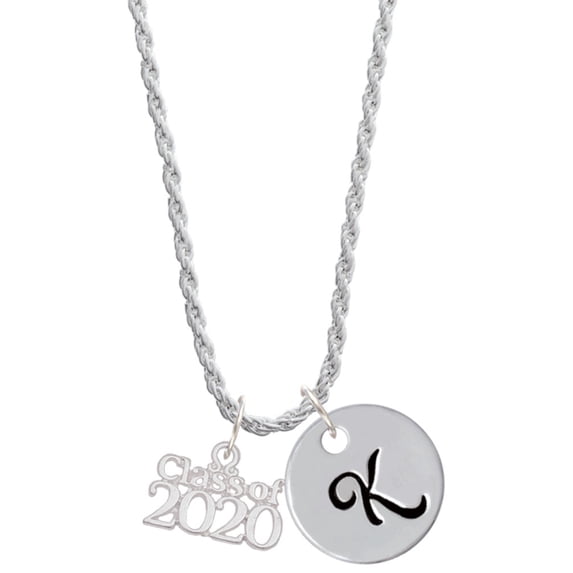 Delight Jewelry Silvertone Class of 2020 Silvertone Script Initial Disc - K - Charm Necklace, 20"+3"