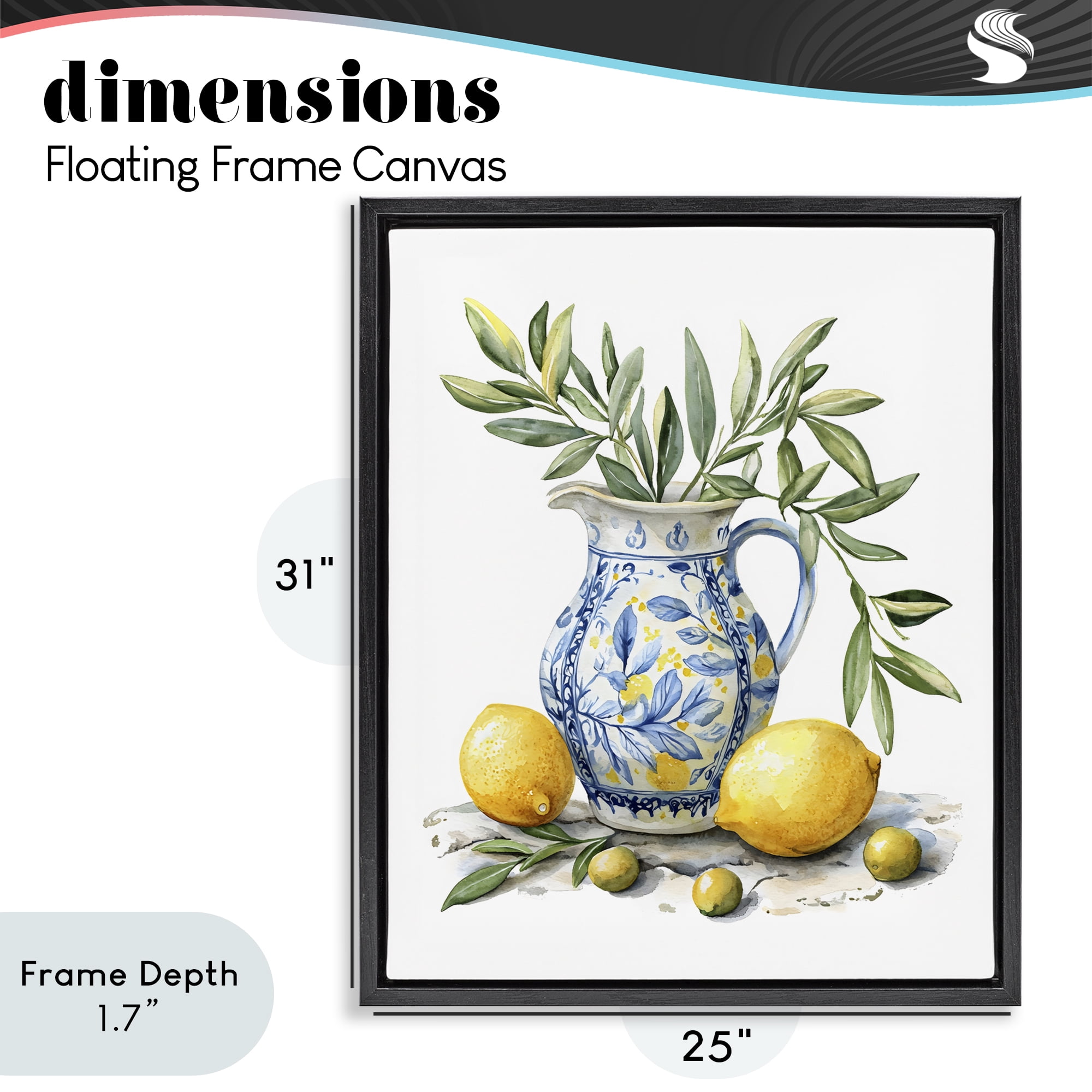 Stupell Industries Lemon & Olive Branch Still Life Black Framed Floater Canvas Wall Art, design by LSR Design Studio