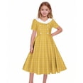 thumbnail image 6 of Mitankcoo Girls Plaid Dresses Double Button Short Sleeve A-Line Dress for Daily Casual Summer 5-14Y, 6 of 6