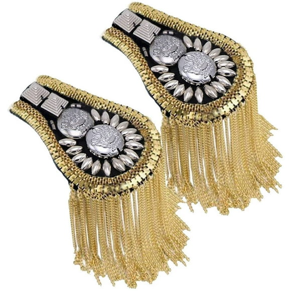 Blazer Shoulder Epaulets Tassel Chain Metal Epaulettes Beads Punk Fringe Epault by The Pair (Gold)