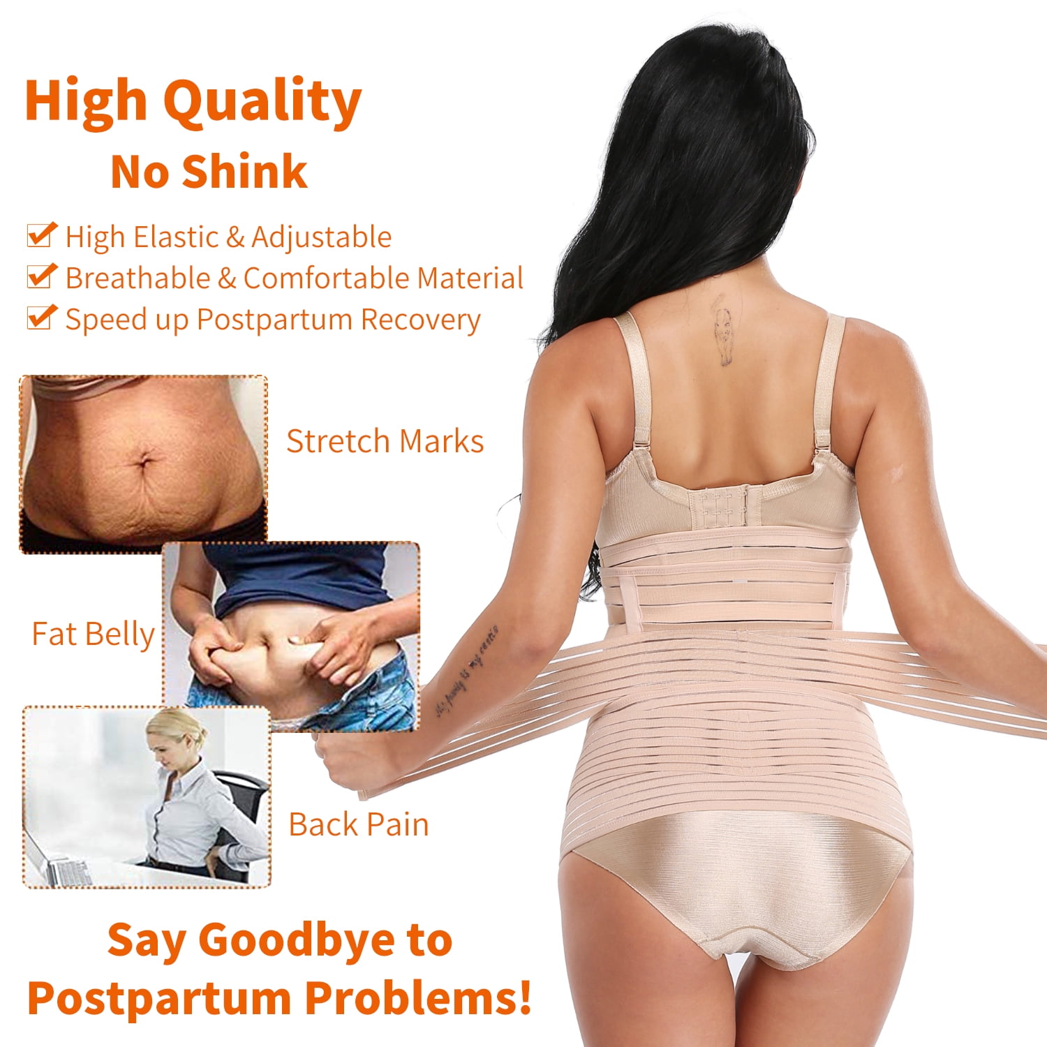 QRIC 3 in 1 Postpartum Support - Recovery Belly/waist/pelvis Belt Shapewear  Slimming Girdle C-Section Recovery, Beige, One Size 