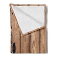 thumbnail image 2 of Rustic Soft Flannel Fleece Throw Blanket, Wooden Door with Iron Style Padlock Gate Exit Enclosed Space of Building Picture, Cozy Plush for Indoor and Outdoor Use, 70" x 90", Pale Brown, by Ambesonne, 2 of 5