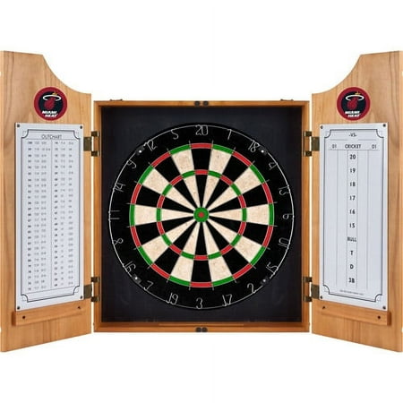 Miami Heat NBA Dart Cabinet Set with Darts and Board Board - Red, Yellow, Black