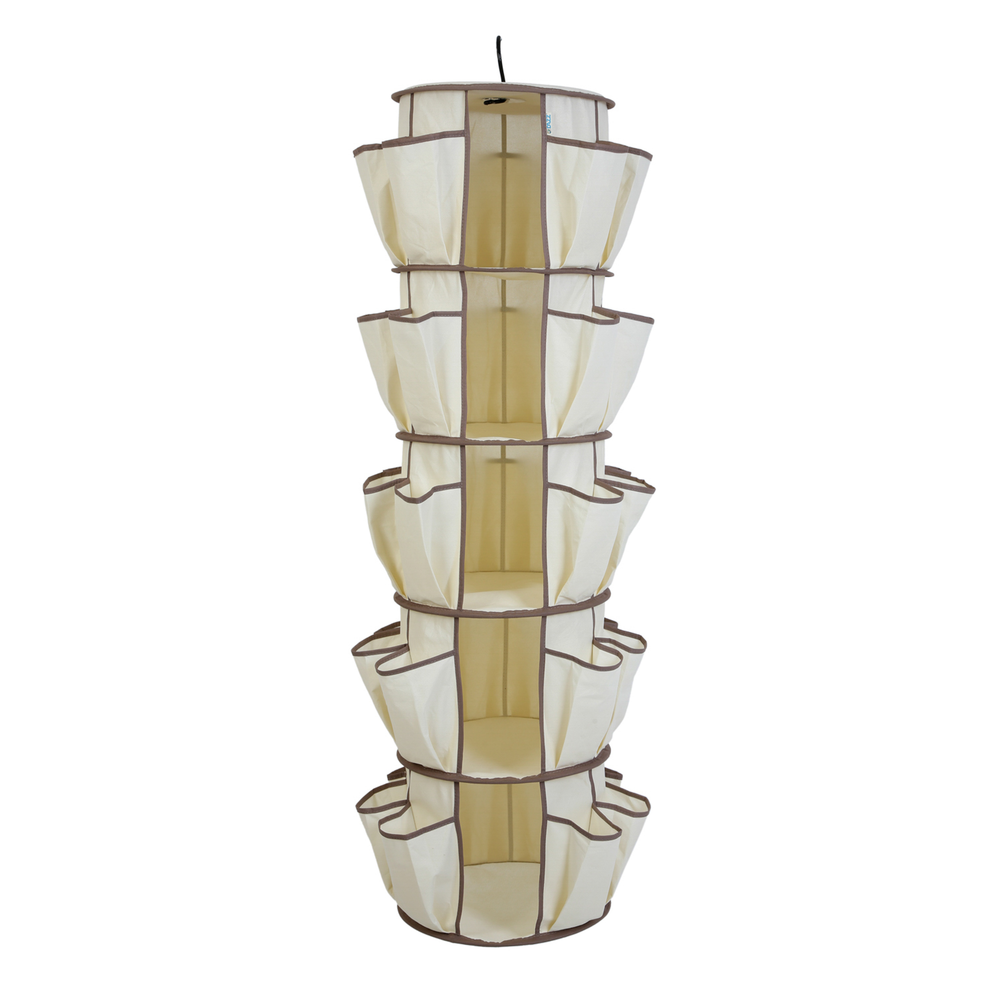 Smart Design 5-Tier Hanging Carousel Organizer with 40 Pockets and Steel Metal Hook - 13 x 51.8 inch - Beige - image 3 of 5