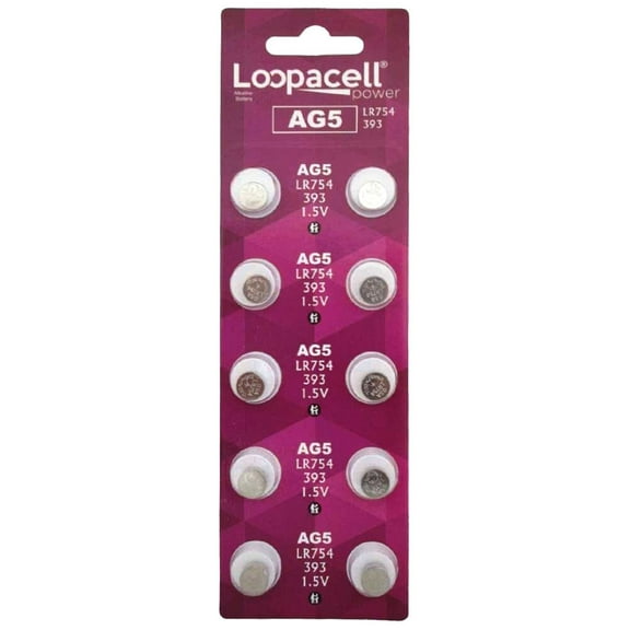 Loopacell AG5 Button Cell Batteries, Alkaline Button Battery, 1.5V 10 pcs Per Pack