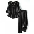 thumbnail image 1 of Womens Silk Satin Pajamas Long Sleeve Loungewear Two-piece Sleepwear Button-Down Pj Set, 1 of 5