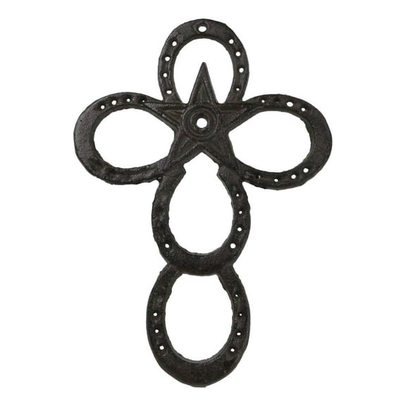 Cast Iron Rustic Western Horseshoes And Lone Star Christian Wall Cross Plaque