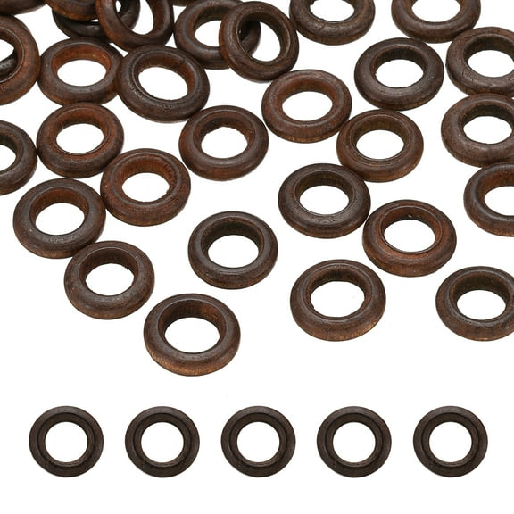 Uxcell 15mm Natural Wooden Rings, 30 Pack Wood Ring Round Linking Rings Wood Loop Circle for Craft, Dark Brown