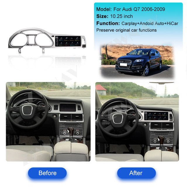 ZWNAV Ultra-Thin 10.25 inch Wireless CarPlay+Android Auto Retain Original Car Function Car Radio Stereo Multimedia Receiver for Audi Q7 2006-2009(One-piece screen) Compatible with Original Car System