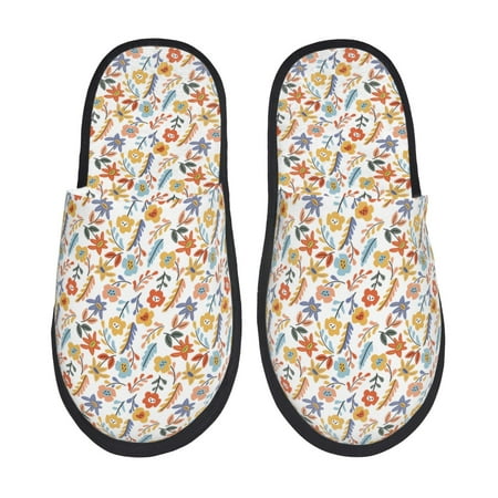 Balery Retro Floral Slient Indoor Furry Fleece Comfort House Shoes Soft Non-Slip Home Shoes Cotton slippers House Slippers-- Medium