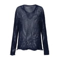 thumbnail image 7 of Lumistal Crochet Top for Women V Neck Hoodie Long Sleeve Knit Top Swimsuit Cover Up Crochet Tops Coverup Beach Vacation Outfit Summer Coats S-5XL Dark Blue M, 7 of 7