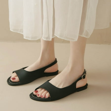 

AXXD Black Sandals for Women 7.5 Summer New Buckle Fish Mouth Sandals Color Flat Shoes