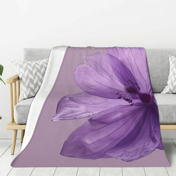 Purple Floral Throw Blanket for Stylish Warm Winter Cabin Ultra-Soft Micro Fleece Blanket, Premium Microfiber, Silky Soft, Plush, Warm and Lightweight for Couch, Sofa, Bed - 40"X30"