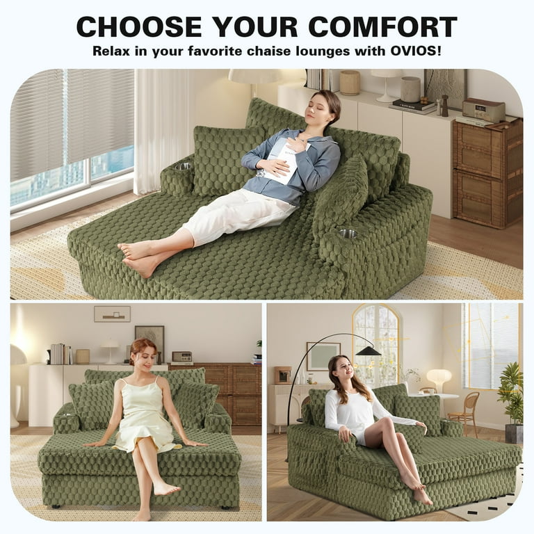 Aukfa Oversized Chaise Lounge Loveseat Couch with 2 Cup