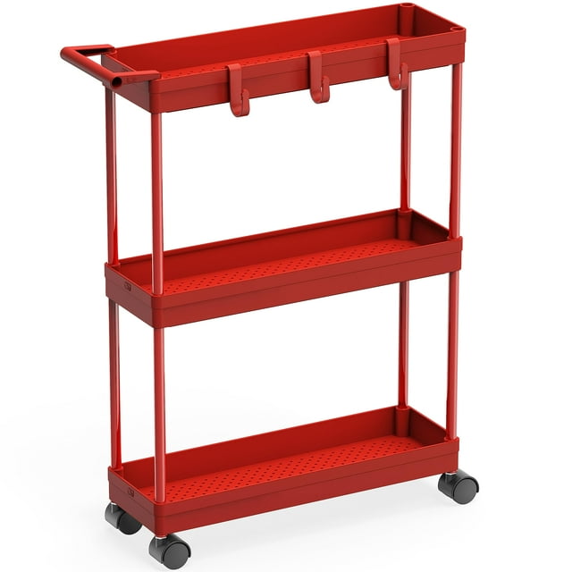 Carrito de almacenamiento SIMPLE HOUSEWARE de 3 niveles, delgado y estrecho, rojo