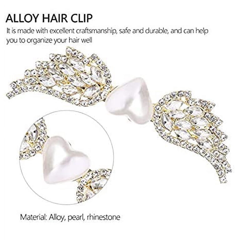 2Pcs Crystal Pearl Hair Clip Hairpin Rhinestone Angel Wings 