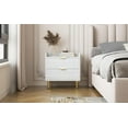 thumbnail image 2 of Wooden Nightstand with 2 Drawers and Marbling Worktop, Mordern Wood Bedside Table with Metal Legs&Handles,White, 2 of 9