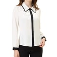 thumbnail image 1 of INSPIRE CHIC Women's Contrast Collar Long Sleeve Office Button Down Shirt XS White, 1 of 6