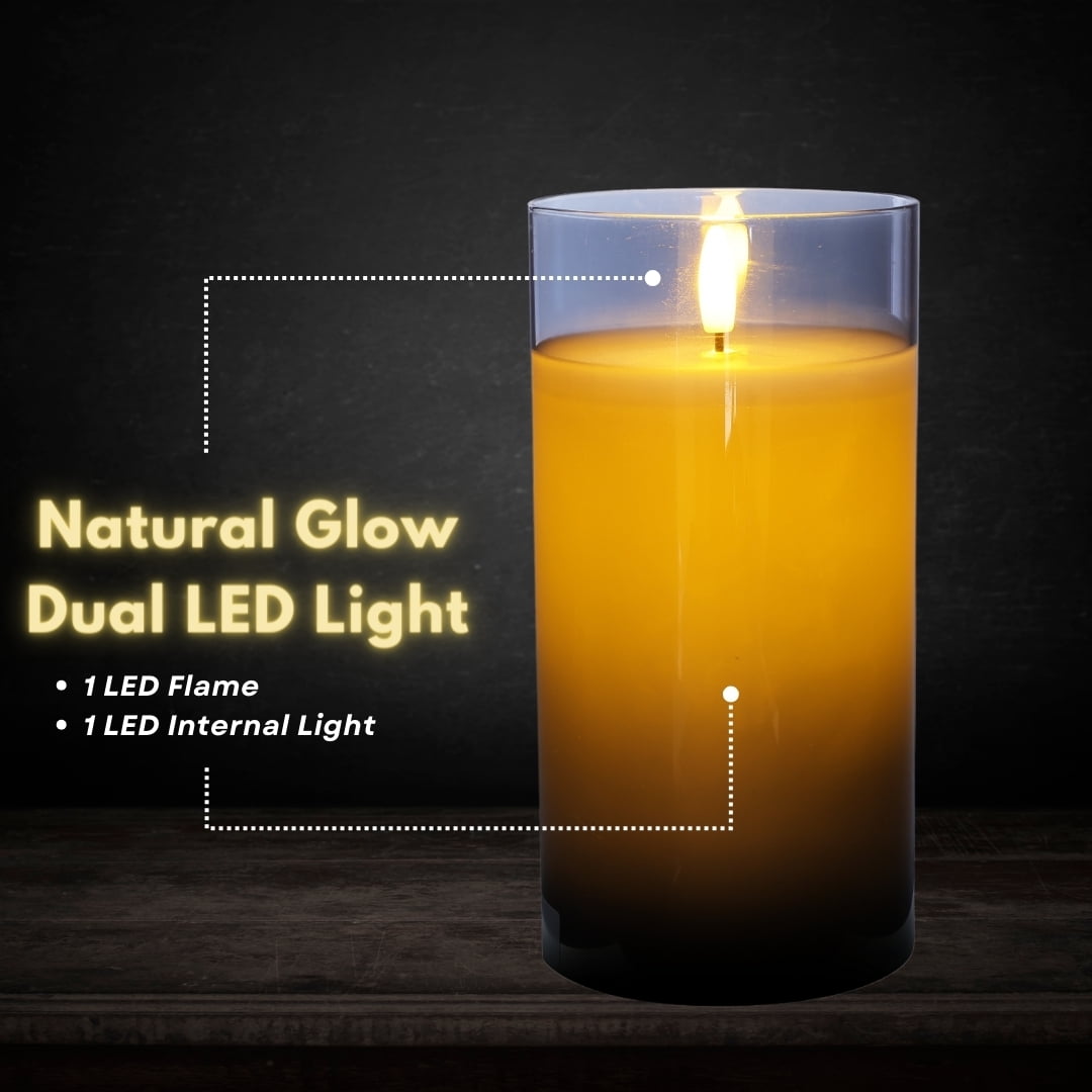 LumiPur Premium Design Series Glass Flameless LED Candle 3.5" x 7", Silver