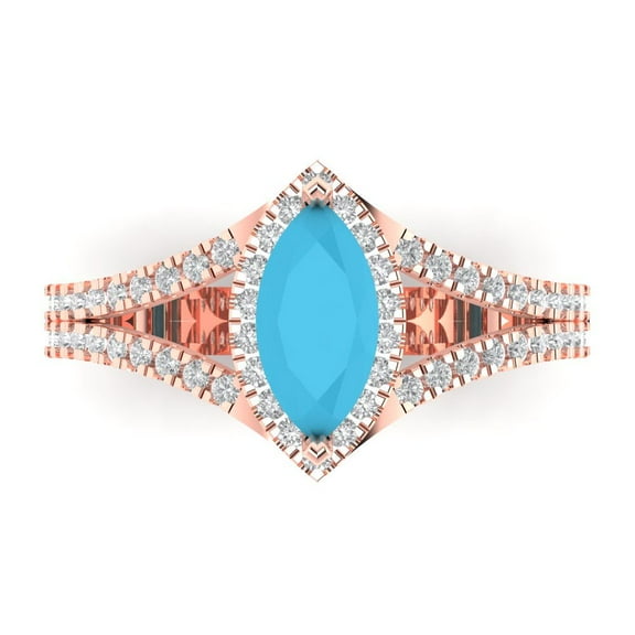 Clara Pucci 14K Rose Gold 1.2ct Turquoise Halo Ring for Women