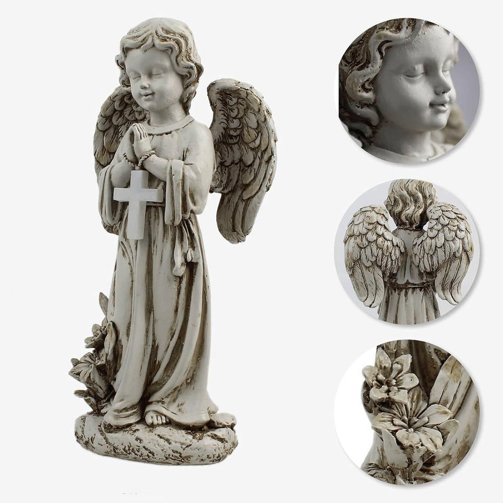 Fancyes Memorial Angel Garden Sculpture with Light Cemetery Decoration Decorative Display Sympathy Gift Multifunctional 11.8inch Tall