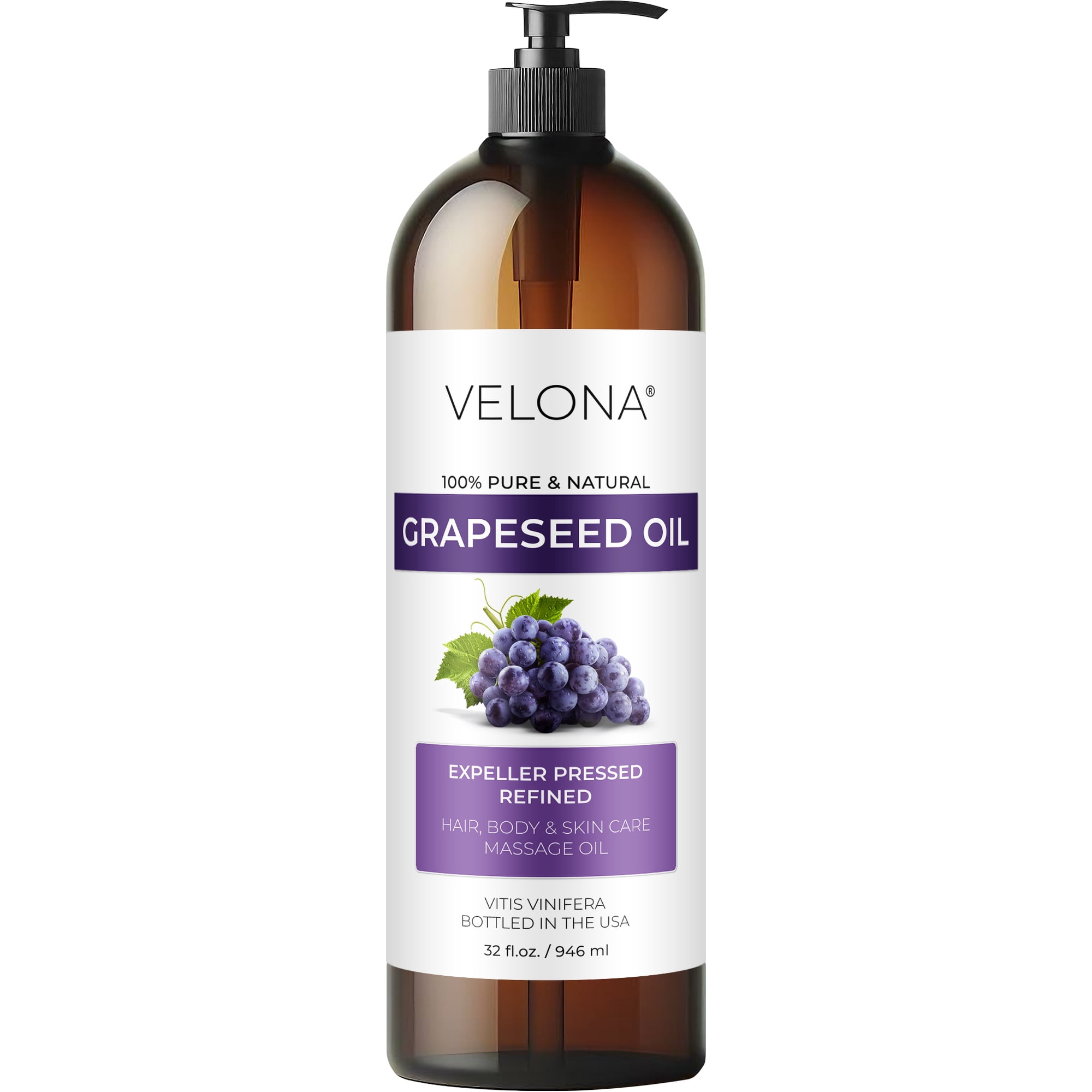 Grapeseed Oil by Velona - 32 fl oz | 100% Pure and Natural Carrier Oil | Refined | Skin Face Body Hair Care | Use Today - Enjoy Results