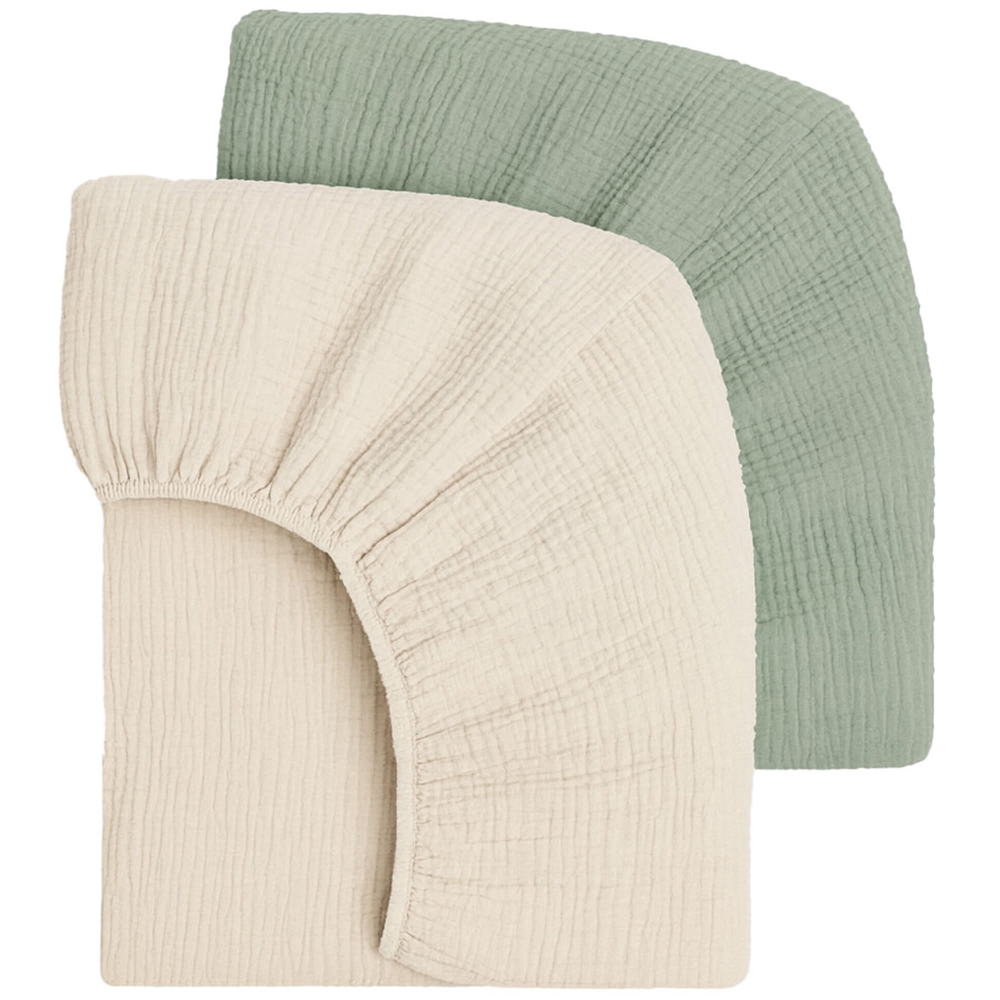 Mère & Moi: Muslin Fitted Crib Sheets: 2 Pack - Dark Green & Cream - 28x52", 100% Cotton, OEKO-TEX, Soft & Breathable, Baby & Toddler Mattress Bedding